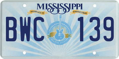 MS license plate BWC139