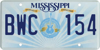 MS license plate BWC154