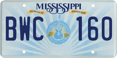 MS license plate BWC160