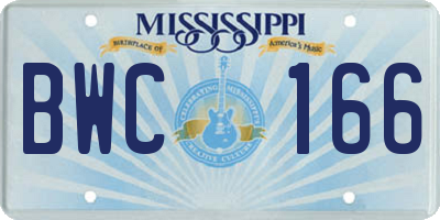 MS license plate BWC166