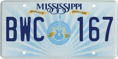 MS license plate BWC167