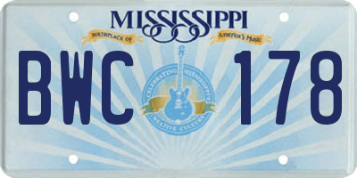 MS license plate BWC178