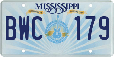 MS license plate BWC179