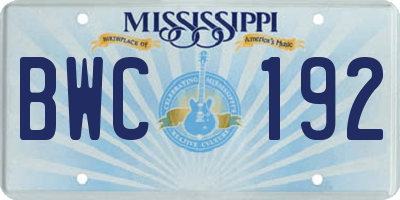 MS license plate BWC192