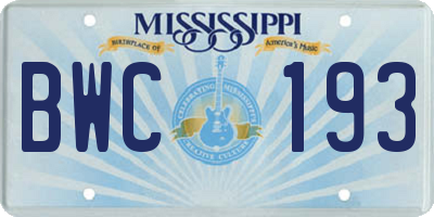 MS license plate BWC193