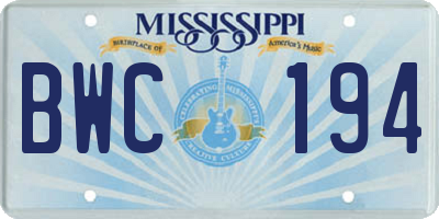 MS license plate BWC194