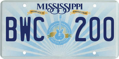 MS license plate BWC200