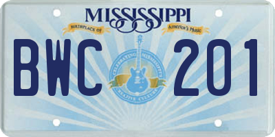 MS license plate BWC201