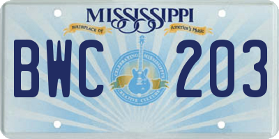 MS license plate BWC203