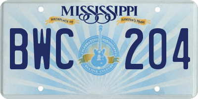 MS license plate BWC204