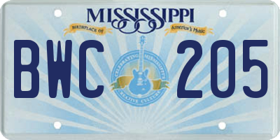 MS license plate BWC205