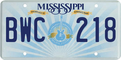 MS license plate BWC218
