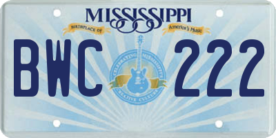 MS license plate BWC222