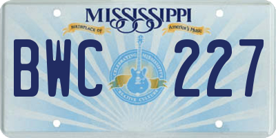 MS license plate BWC227