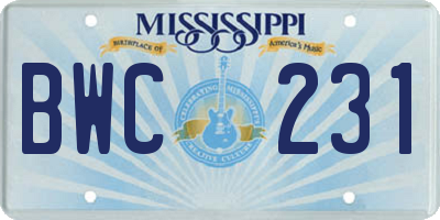 MS license plate BWC231