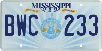 MS license plate BWC233