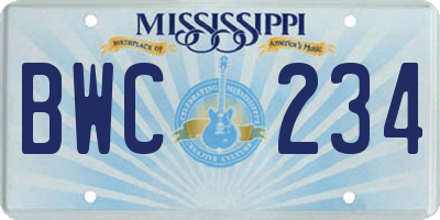 MS license plate BWC234