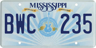 MS license plate BWC235