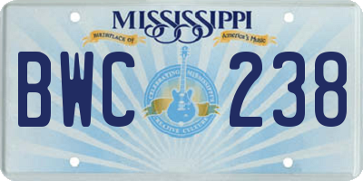 MS license plate BWC238