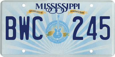 MS license plate BWC245