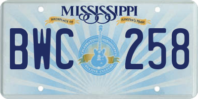 MS license plate BWC258