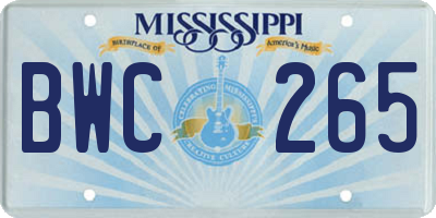 MS license plate BWC265
