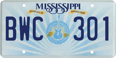 MS license plate BWC301