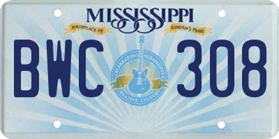 MS license plate BWC308