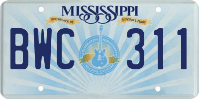MS license plate BWC311