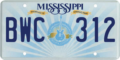 MS license plate BWC312