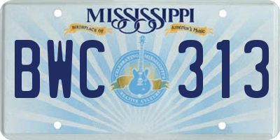 MS license plate BWC313