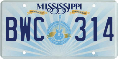 MS license plate BWC314