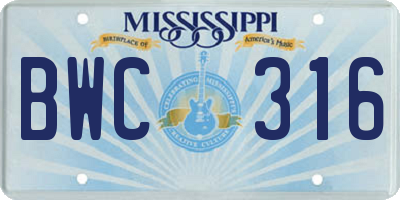 MS license plate BWC316