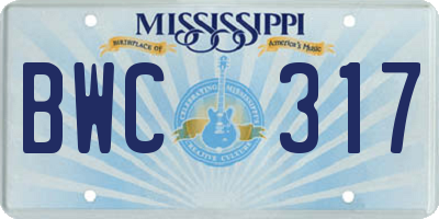 MS license plate BWC317