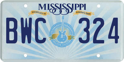 MS license plate BWC324
