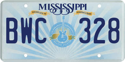 MS license plate BWC328