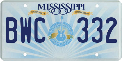 MS license plate BWC332