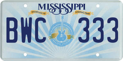 MS license plate BWC333