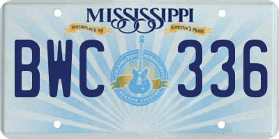 MS license plate BWC336