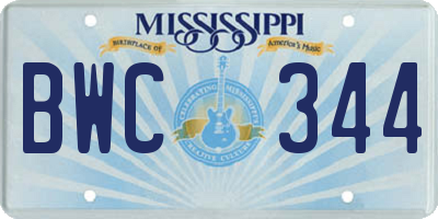 MS license plate BWC344