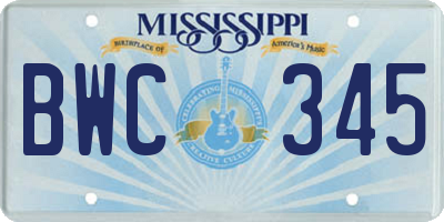 MS license plate BWC345