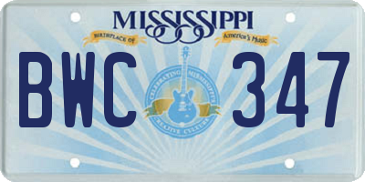 MS license plate BWC347