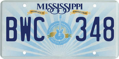 MS license plate BWC348