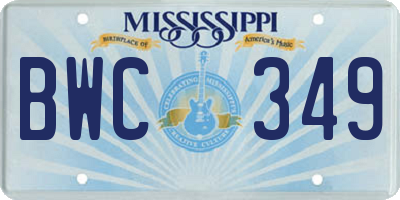 MS license plate BWC349