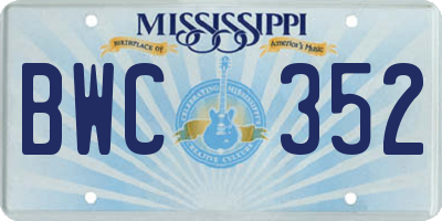 MS license plate BWC352