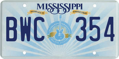 MS license plate BWC354