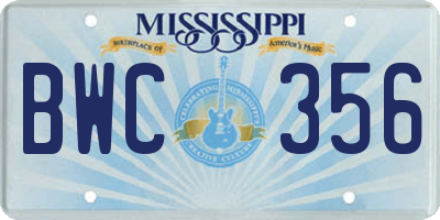 MS license plate BWC356