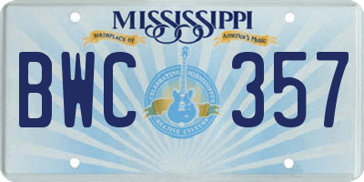 MS license plate BWC357