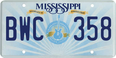 MS license plate BWC358