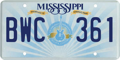 MS license plate BWC361